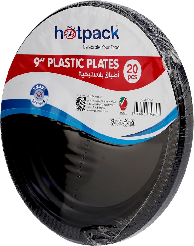 Hotpack Economy Plastic Plates Black 9 inch, 20 Pieces - Image 3