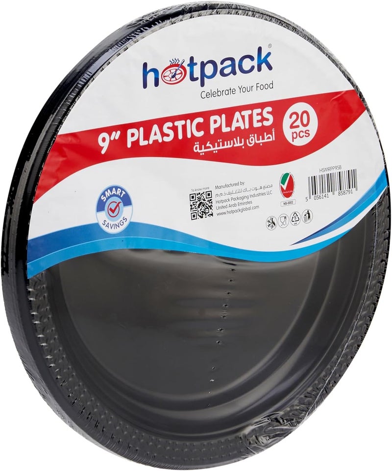 Hotpack Economy Plastic Plates Black 9 inch, 20 Pieces - Image 2