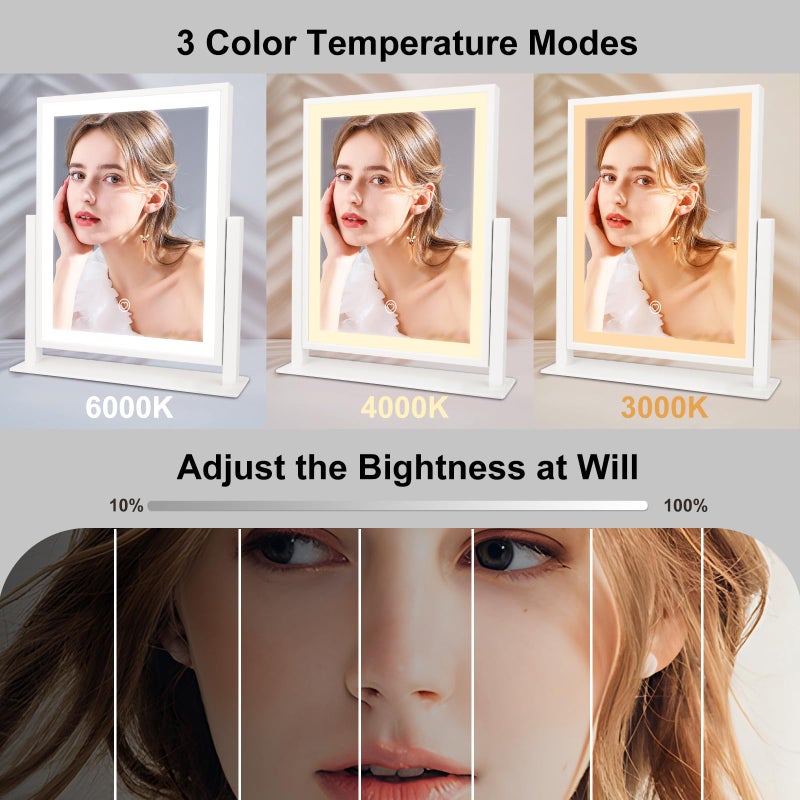 Beelux Vanity Mirror with Lights,15.3" Makeup Mirror with Light Smart Touch Control Dimmable 3 Modes Lighted LED Mirror 360Â°Rotation White for Christmas Birthday Thanksgiving Mother's Day - Image 3