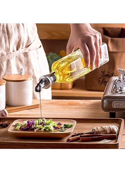 CASTANEA - Oil Dispenser for Cooking, Glass Oil Bottle for Kitchen, Oil & Vinegar Cruet Set, SS Spout Cap, 1000 ml, Pack of 2 - Image 1