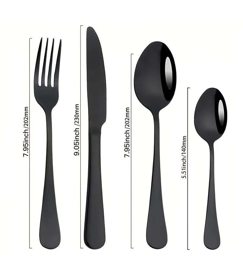 Black 8-Piece Stainless Steel Cutlery Set Knives Forks Spoons Coffee Spoons Mirror Polish Dishwasher Safe For Home Restaurant Hotel Wedding Halloween Christmas - Image 3