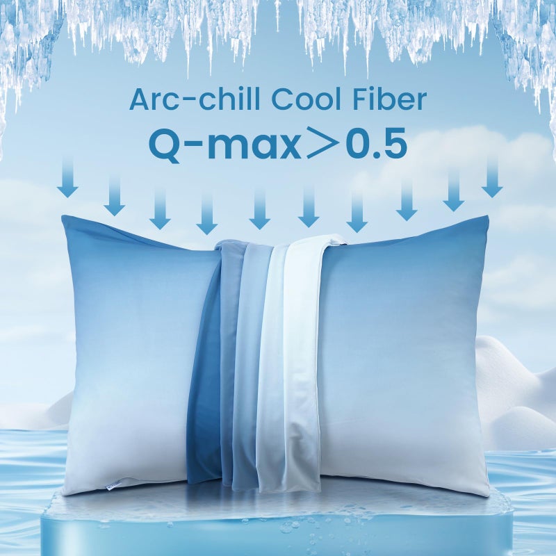 LUXEAR حالات وسادة التبريد لوكسل 2 حزمة قوس القوس Q-Max> 0.5 درجات متدرجة بارد وسادة للشعر بالجلد الساخن النائمون الحريريين الصديقين للبشرة الأغطية القابلة للغسل. - Image 3