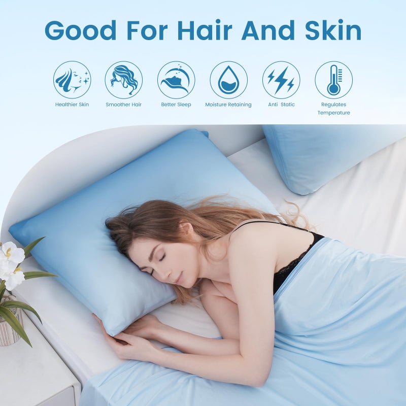 LUXEAR حالات وسادة التبريد لوكسل 2 حزمة قوس القوس Q-Max> 0.5 درجات متدرجة بارد وسادة للشعر بالجلد الساخن النائمون الحريريين الصديقين للبشرة الأغطية القابلة للغسل. - Image 2