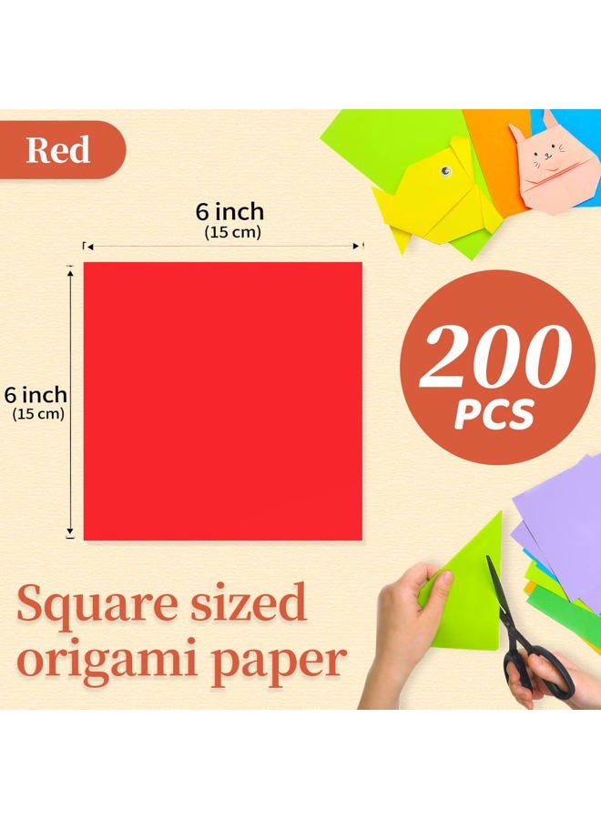 IOOLEEM Origami Paper, 200 Sheets, Red Origami Paper, 6 Inch Square, Double Sided Colored paper. - Image 2