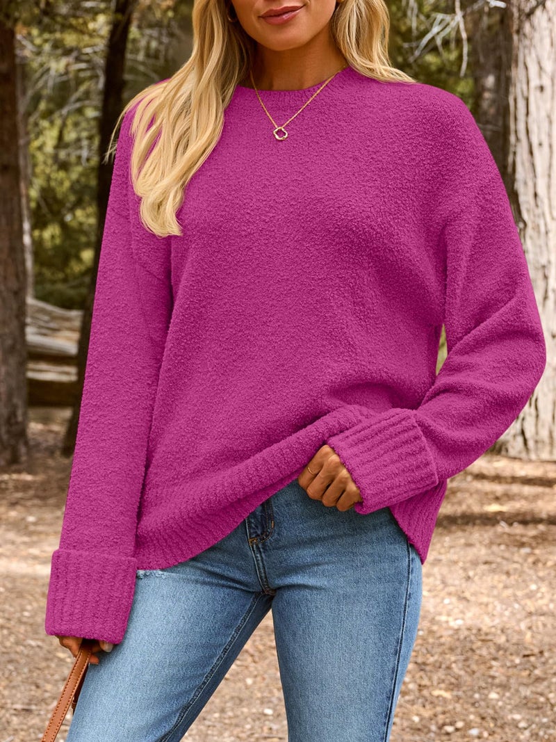 LILLUSORY Oversized Sweater Womens 2026 Fall Fashion Outfits Pullover Long Tunic Old Money Winter Cozy Clothes Cute Crewneck Trendy Knit Chunky Warm Knitted Ladies Top Hot Pink - Image 2