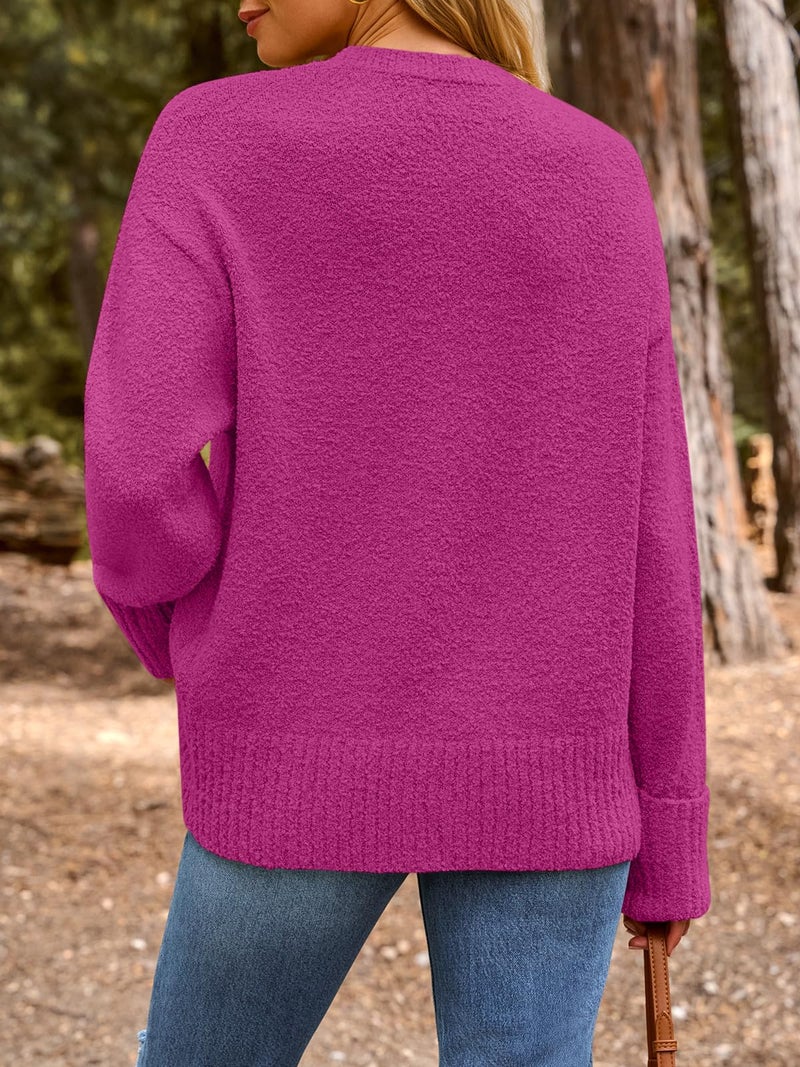 LILLUSORY Oversized Sweater Womens 2026 Fall Fashion Outfits Pullover Long Tunic Old Money Winter Cozy Clothes Cute Crewneck Trendy Knit Chunky Warm Knitted Ladies Top Hot Pink - Image 4