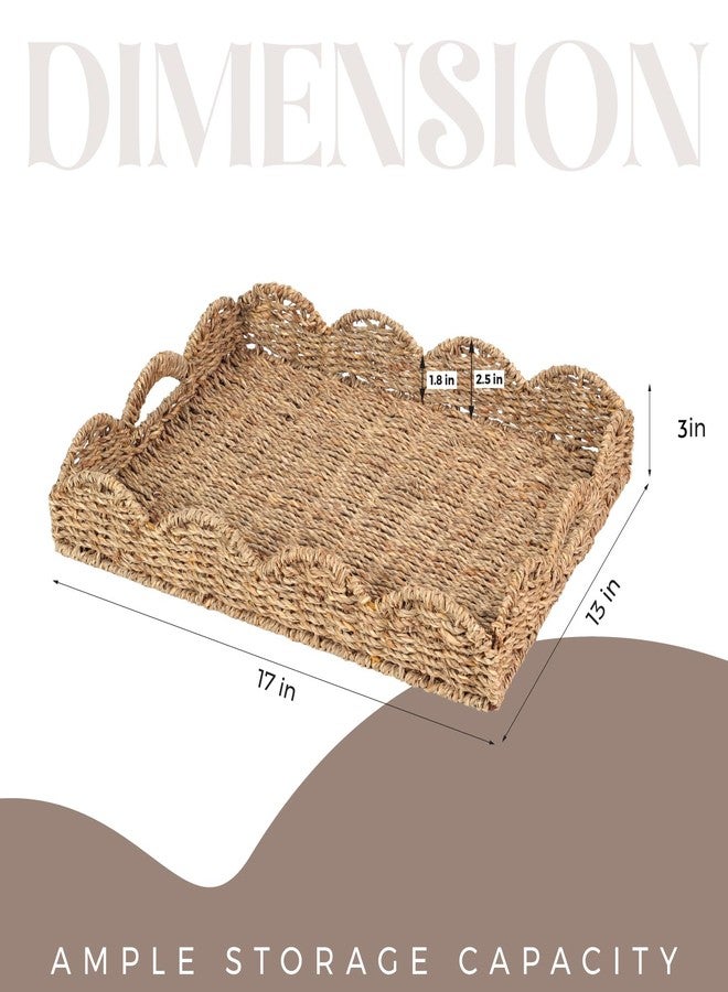 LASIDO Scalloped Basket, Scalloped Tray, Seagrass Tray(17" x 13" x 3") with Scalloped Edge and Built-in Handles, Rectangle Serving Tray/Rattan Tray/Wicker Tray/Woven Tray/Basket Tray/(Seagrass - 1 PCS) - Image 2