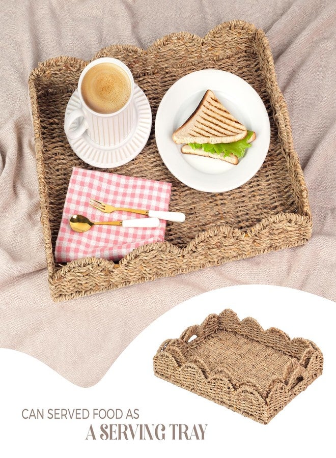 LASIDO Scalloped Basket, Scalloped Tray, Seagrass Tray(17" x 13" x 3") with Scalloped Edge and Built-in Handles, Rectangle Serving Tray/Rattan Tray/Wicker Tray/Woven Tray/Basket Tray/(Seagrass - 1 PCS) - Image 5