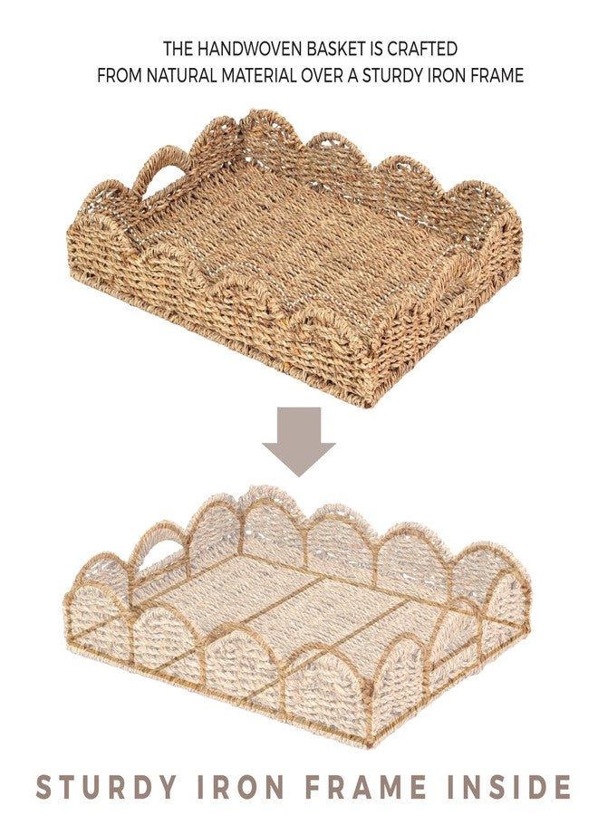 LASIDO Scalloped Basket, Scalloped Tray, Seagrass Tray(17" x 13" x 3") with Scalloped Edge and Built-in Handles, Rectangle Serving Tray/Rattan Tray/Wicker Tray/Woven Tray/Basket Tray/(Seagrass - 1 PCS) - Image 3