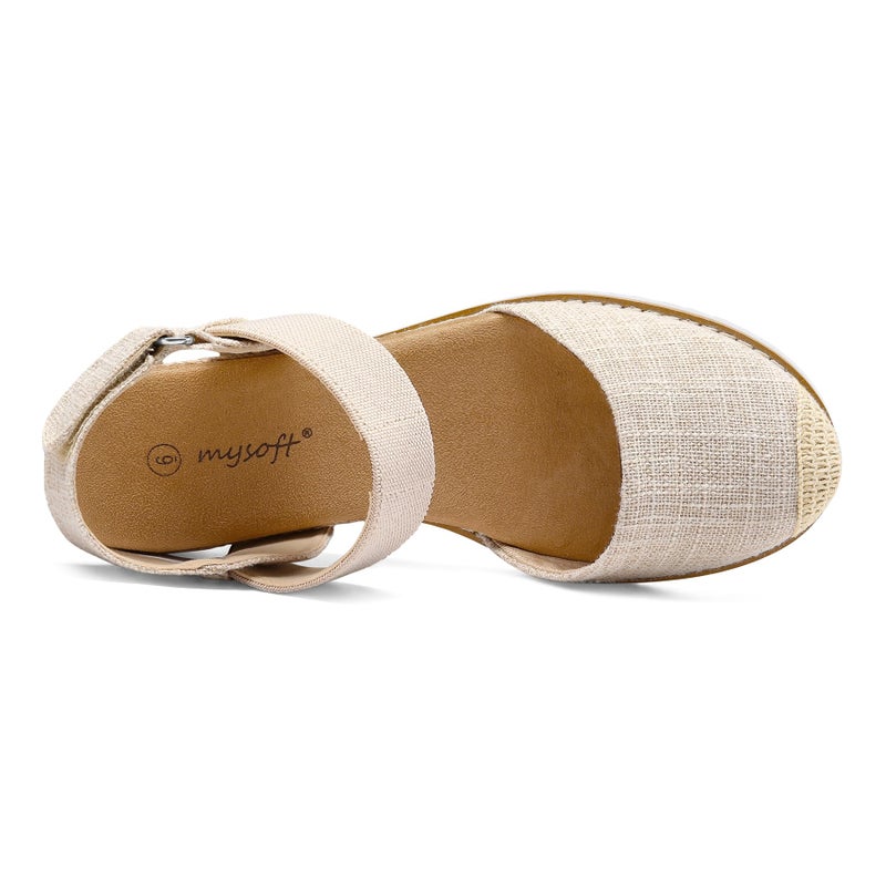 mysoft Women's Low Wedge Sandals Comfortable Closed Toe Espadrilles Slip on Elastic Ankle Strap Walking Sandals - Image 5