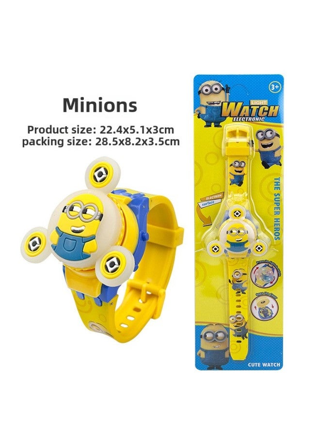 Children's Electronic Watch Toy Whirlwind Gyro Light Electronic Watch Flip-on Stitchai Cartoon Style-Color:Minions 808 [rotating + Flip Cover + Time] - Image 1