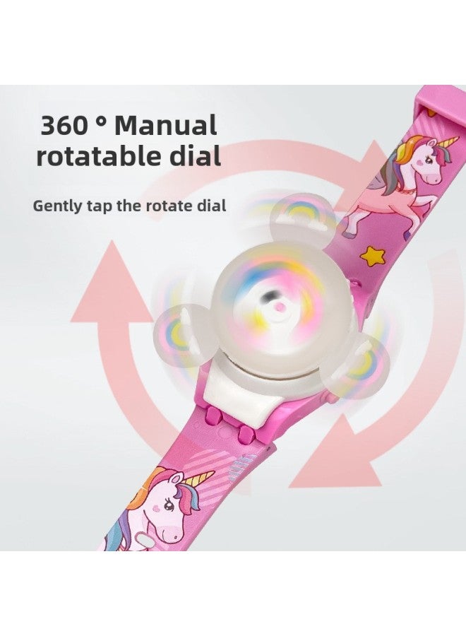 Children's Electronic Watch Toy Whirlwind Gyro Light Electronic Watch Flip-on Stitchai Cartoon Style-Color:Minions 808 [rotating + Flip Cover + Time] - Image 4