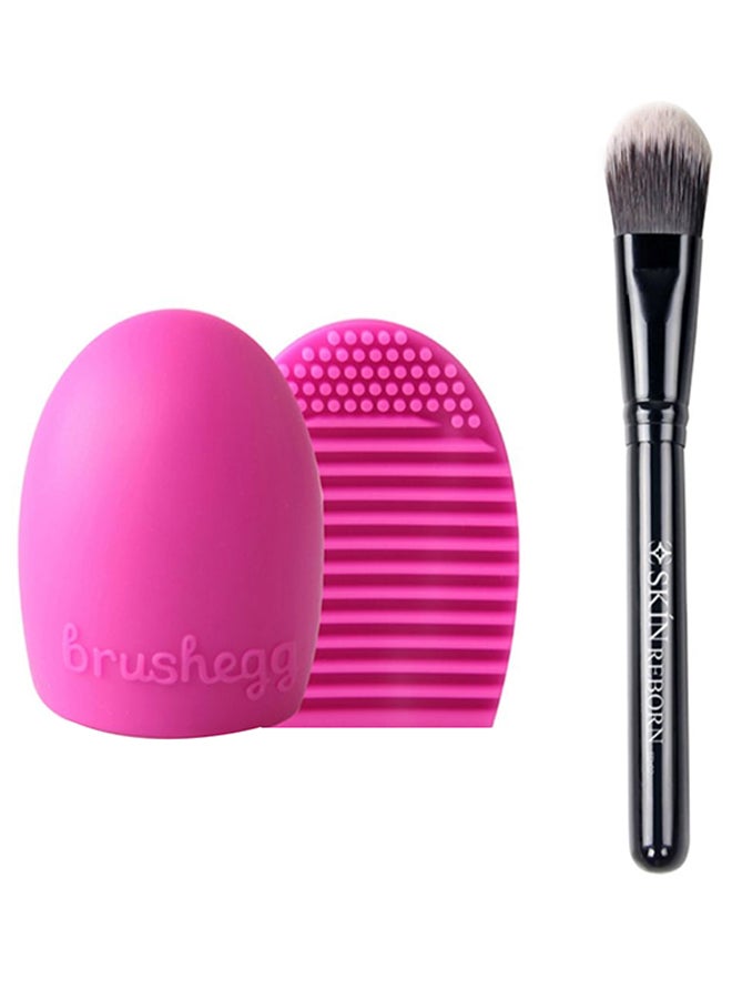 2-Piece Makeup Foundation Brush Set With Cleanser Pink/Black - Image 1