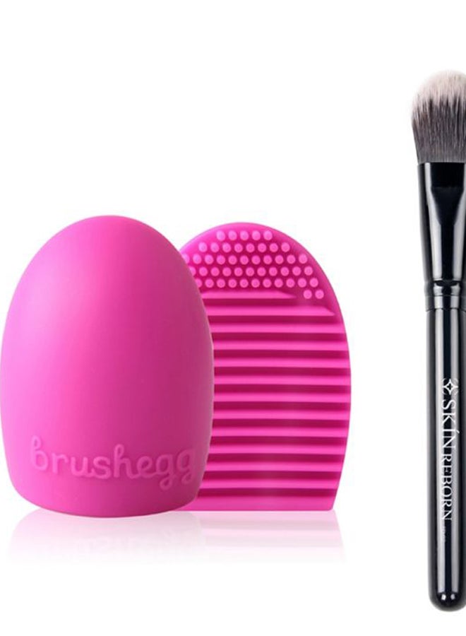 2-Piece Makeup Foundation Brush Set With Cleanser Pink/Black - Image 2