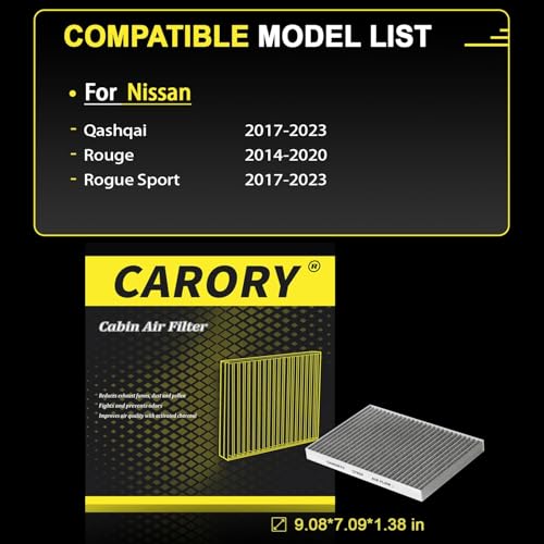CARORY Cabin Air Filter w/Activated Carbon for 2017-2023 Nissan Qashqai, 2014-2020 Rogue, 2017-2023 Rogue Sport, 27277-4BU0A, 27277-4BA0A, 27277-5HA0A, CF11854 - Image 2