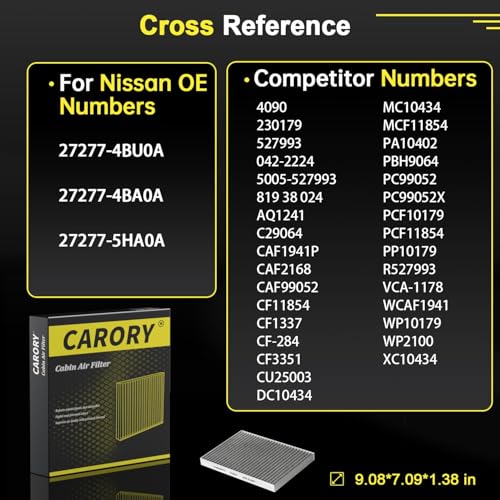 CARORY Cabin Air Filter w/Activated Carbon for 2017-2023 Nissan Qashqai, 2014-2020 Rogue, 2017-2023 Rogue Sport, 27277-4BU0A, 27277-4BA0A, 27277-5HA0A, CF11854 - Image 3