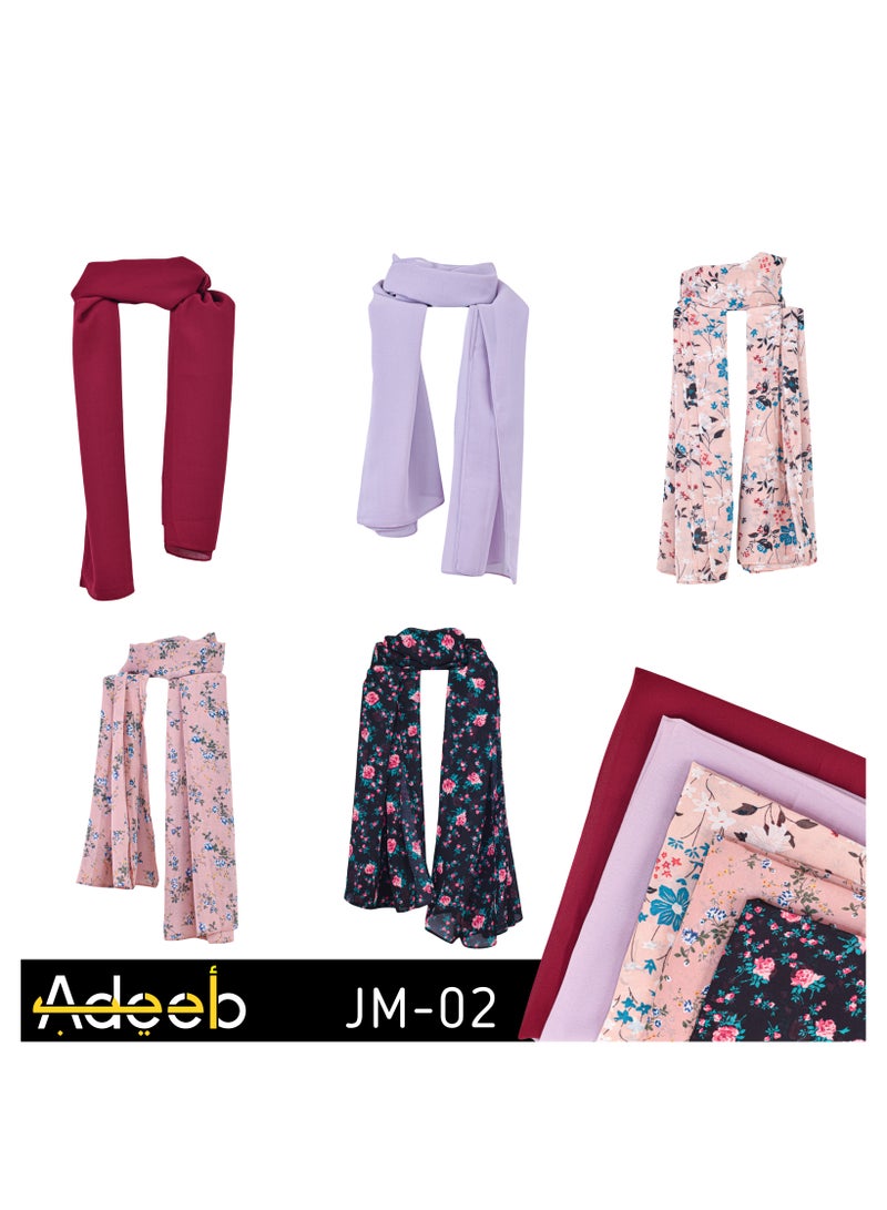 ADEEB-5 pcs Hijab Scarfs for Women - Premium Quality Chiffon Hijab, Soft and Lightweight. Hijab Gift Box - 5 Colors Set - Image 2