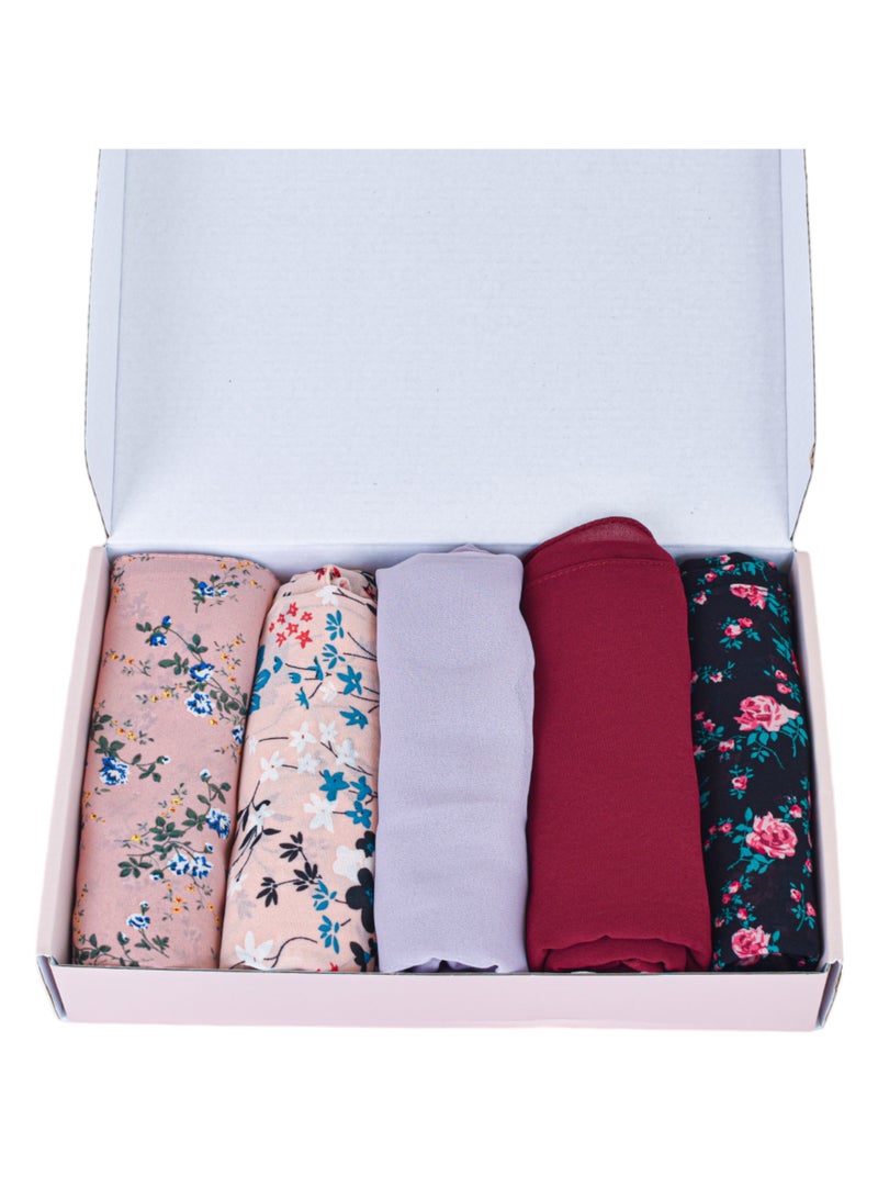 ADEEB-5 pcs Hijab Scarfs for Women - Premium Quality Chiffon Hijab, Soft and Lightweight. Hijab Gift Box - 5 Colors Set - Image 3