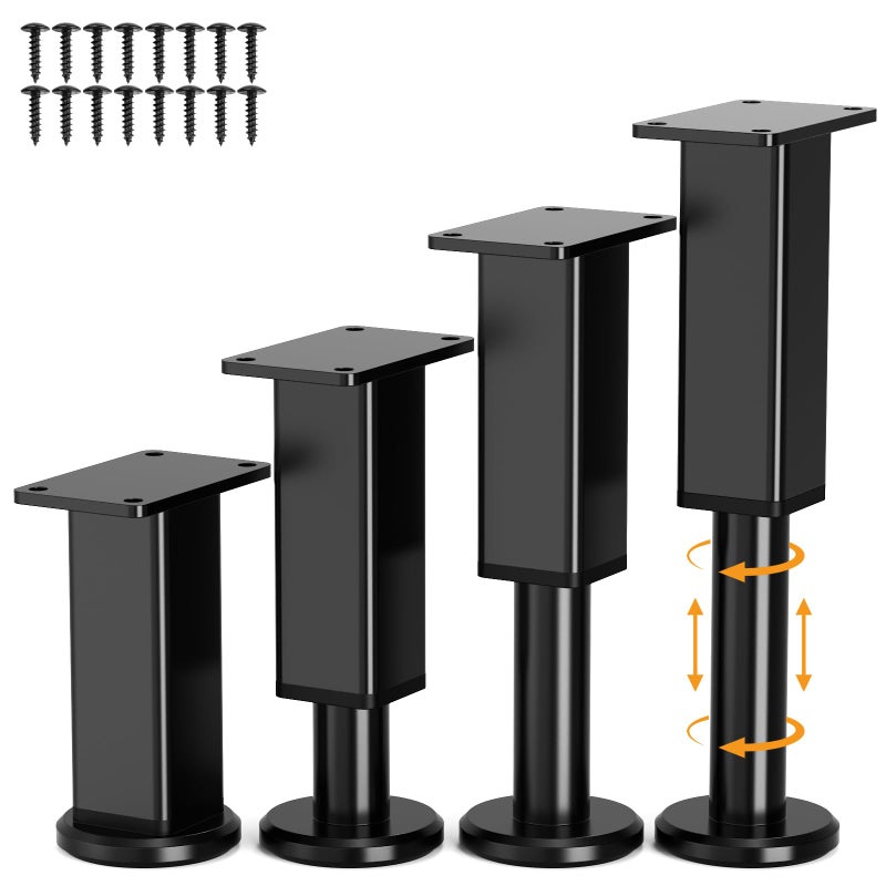 Smipam 4 Pcs Adjustable Metal Furniture Legs, 4.8-7.8 inch, Heavy Duty Replacement Couch Legs with Rubber Non-Slip Base, Bed Support Feet Risers for Sofa/Table/Couch/Dresser/Cabinet/Bed Frame Slats - Image 1
