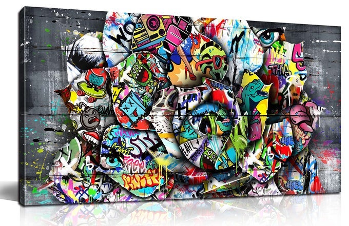 FLORAL WALLDECOR BANKSY CANVAS WALL DECOR GRAFFITI WALL ART FOR LIVING ROOM READY TO HANG SIZE 40 X 20