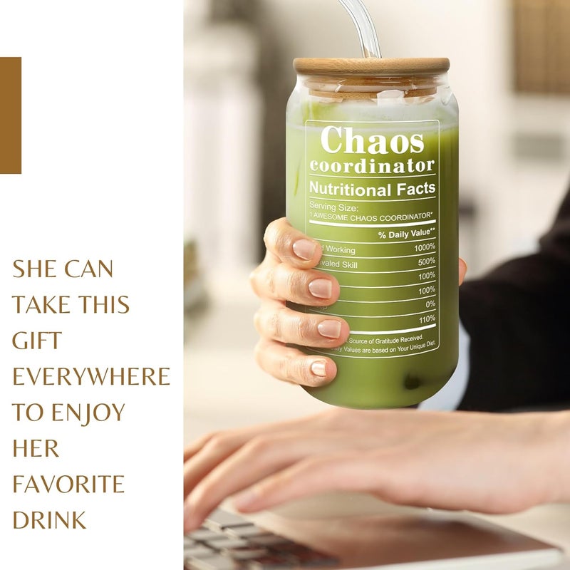 TEEBIM Thank You Gifts for Women, Boss, Coworker, Manager, Office, Teacher, Nurse, Mom - Chaos Coordinator Gifts - Boss Lady Gift Ideas - Coworker Funny Christmas Birthday Gift - 16 Oz Can Glass - Image 5