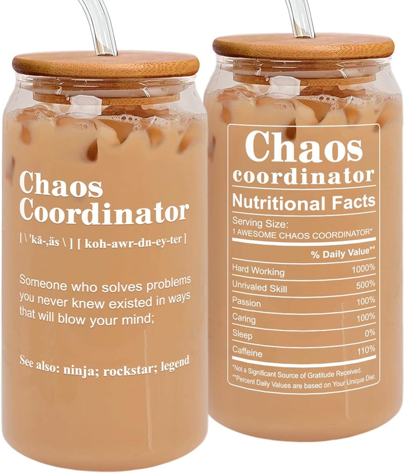 TEEBIM Thank You Gifts for Women, Boss, Coworker, Manager, Office, Teacher, Nurse, Mom - Chaos Coordinator Gifts - Boss Lady Gift Ideas - Coworker Funny Christmas Birthday Gift - 16 Oz Can Glass - Image 1