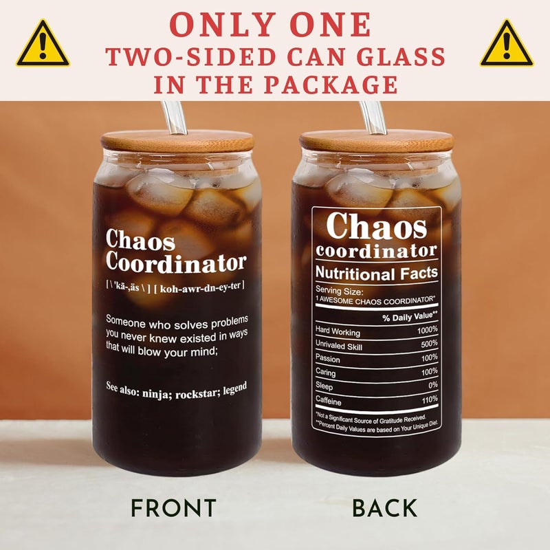 TEEBIM Thank You Gifts for Women, Boss, Coworker, Manager, Office, Teacher, Nurse, Mom - Chaos Coordinator Gifts - Boss Lady Gift Ideas - Coworker Funny Christmas Birthday Gift - 16 Oz Can Glass - Image 2