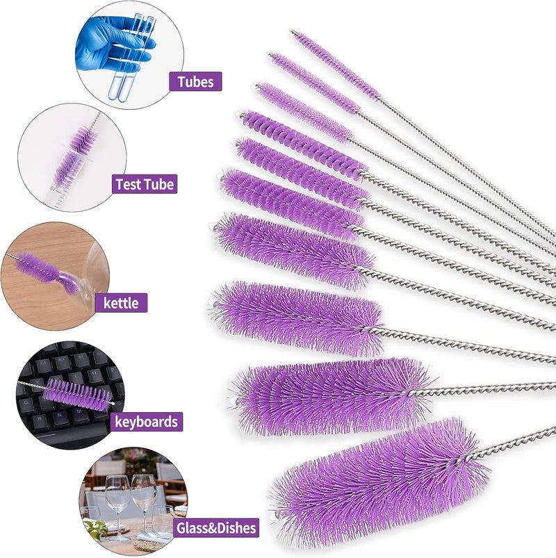 CiaraQ Bottle Cleaning Brushes, 8 Inch Nylon Tube Brush Set, Cleaner for Narrow Neck Bottles Cups with Hook, Set of 10pcs. Care processed raw material - Image 2