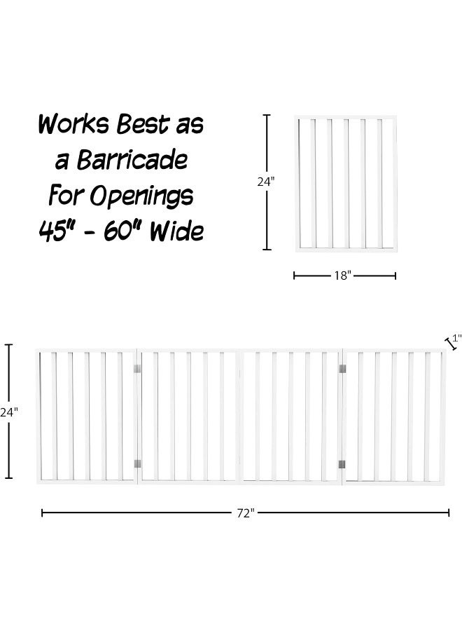 PETMAKER Pet Gate - 4-Panel Indoor Foldable Dog Fence for Stairs, Hallways or Doorways - 72x24-Inch Retractable Wood Freestanding Dog Gates by PETMAKER (White) - Image 3