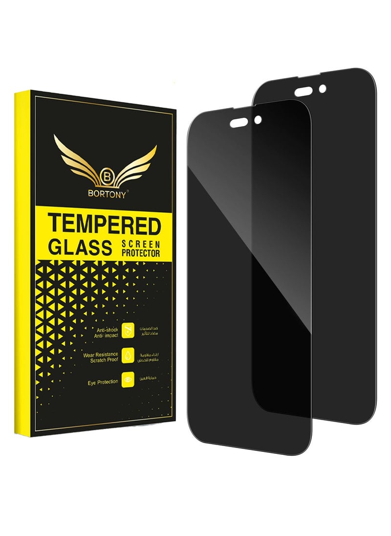 BORTONY Pack of 2 iPhone 14 Pro Max Privacy Screen Protector 9H Anti Spy Dark Film Guard Case Friendly Bubble Free Tempered Glass for Apple iPhone 14 Pro Max 6.7 Inch 2022  - Image 1