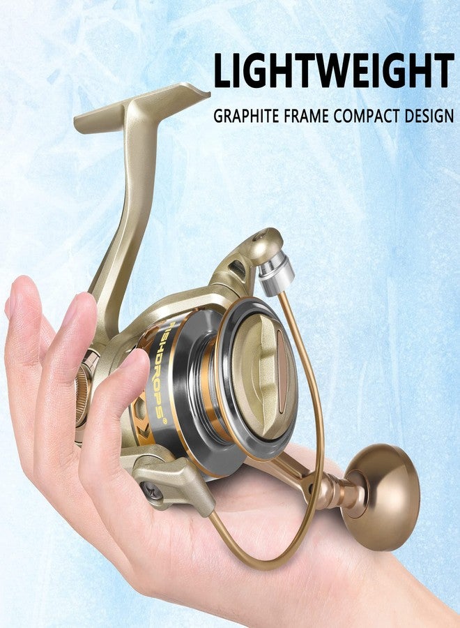 Fishdrops Fishing Reels Spinning, Lightweight Spinning Reel, 15.5 LBs Max Drag, 5.1:1/5.5:1 High Speed Ultra Smooth Powerful with CNC Aluminum Spool Spinning Reels Freshwater(Black/Gold) - Image 3