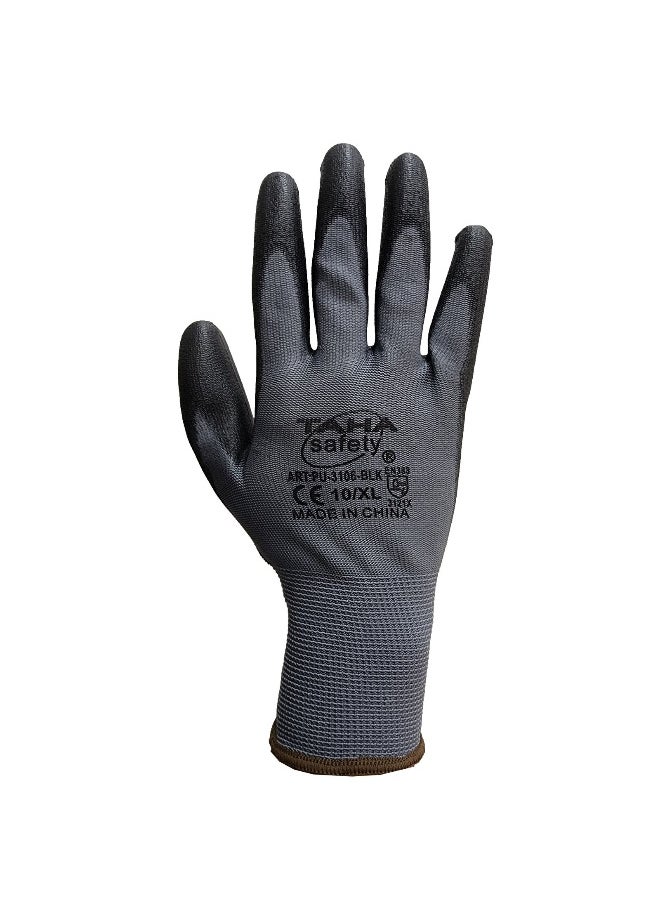 TAHA SAFETY PU3106 Black Grey PU Safety Gloves | Lightweight, Breathable Cotton Blend, Seamless Design for Comfort, High Durability, Elastic Cuff, Industrial and General Hand Protection for Construction, Warehousing & Maintenance | PACK OF 2 Pairs - pzsku/Z00C8FAEA5A3130F6CC41Z/45/_/1733240104/9f6abd77-3db0-4795-92eb-cf7be5ed1eb5