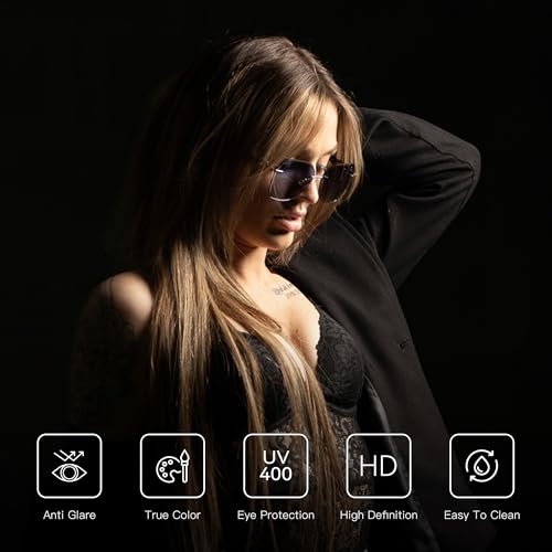 ZENOTTIC Oversized Rimless Sunglasses for Women Geometric Diamond Cutting Gradient Lens UV Protection Fashion Shades Trendy - Image 3