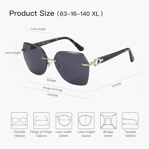 ZENOTTIC Oversized Rimless Sunglasses for Women Geometric Diamond Cutting Gradient Lens UV Protection Fashion Shades Trendy - Image 5