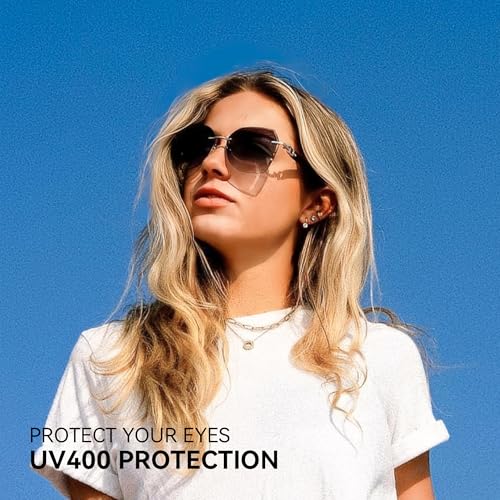 ZENOTTIC Oversized Rimless Sunglasses for Women Geometric Diamond Cutting Gradient Lens UV Protection Fashion Shades Trendy - Image 2