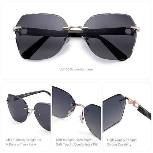 ZENOTTIC Oversized Rimless Sunglasses for Women Geometric Diamond Cutting Gradient Lens UV Protection Fashion Shades Trendy - Image 4