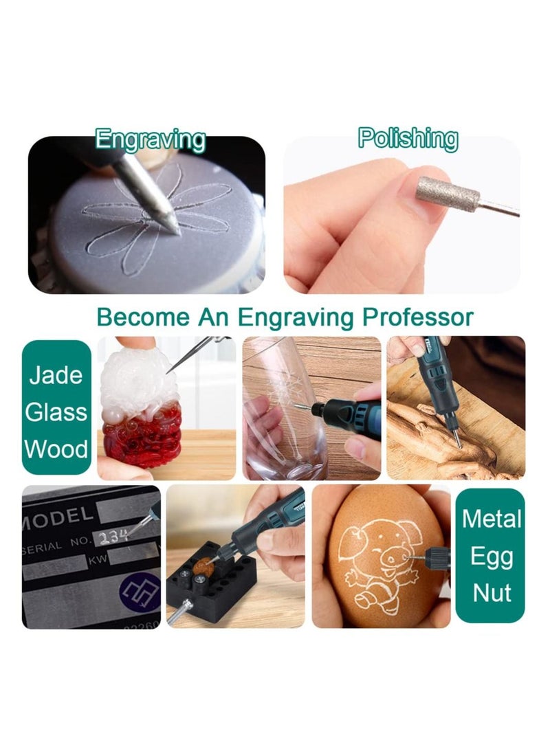 wor USB Cordless Electric Engraving Pen Kit Mini 3-Speed Rotary Etching Machine Jewelry Leather Wood Glass 42pcs Engraver Tools for Metal with 30 Bits and Stencil  - Image 2