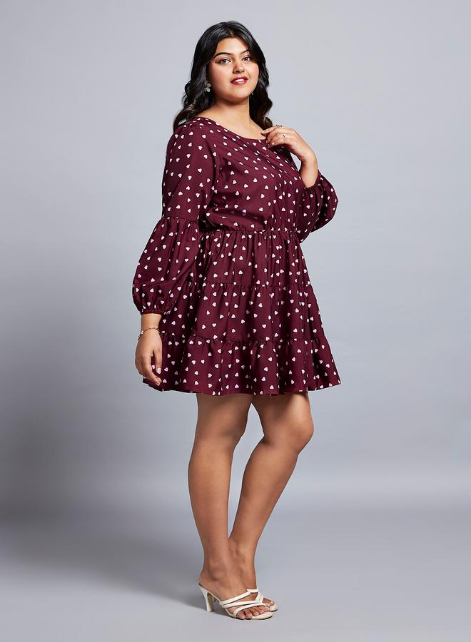 جلو باص فستان قصير بمقاس كبير وكسرات - Image 2