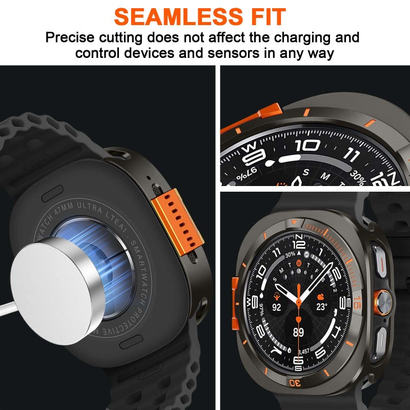Suphart Metal Cover Compatible with Samsung Galaxy Watch Ultra Case 2025/2024, 2 in 1 Protective Rugged Bumper with Back Frame for Galaxy Watch 47mm (Graphite/Orange) - Image 4
