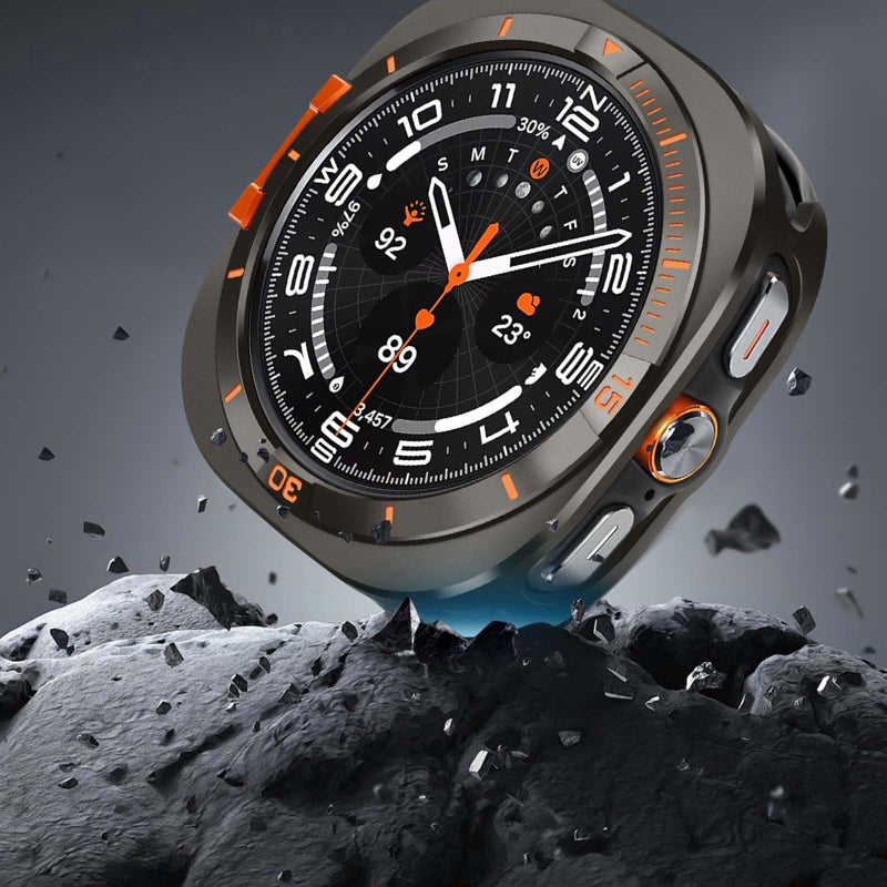 Suphart Metal Cover Compatible with Samsung Galaxy Watch Ultra Case 2025/2024, 2 in 1 Protective Rugged Bumper with Back Frame for Galaxy Watch 47mm (Graphite/Orange) - Image 3