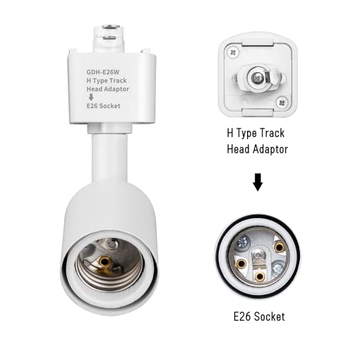 mirrea H Type Track Lighting Head to E26 Medium Screw Base Adapter Light Direction Adjustable Pack of 3 (White) - Image 3