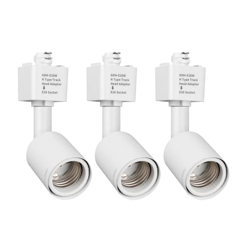 mirrea H Type Track Lighting Head to E26 Medium Screw Base Adapter Light Direction Adjustable Pack of 3 (White) - Image 1
