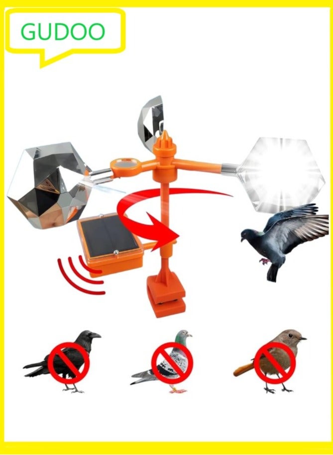 GUDOO Reflect-a-Bird Deterrent with Solar Voice Scarer, 360° Wind Driven Flash Bird Repellent Rhombic Polygon Reflect Bird Deterrent Bird Spinning Reflectors Anti Bird Defender for Garden Yard - Image 1