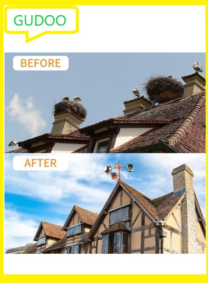 GUDOO Reflect-a-Bird Deterrent with Solar Voice Scarer, 360° Wind Driven Flash Bird Repellent Rhombic Polygon Reflect Bird Deterrent Bird Spinning Reflectors Anti Bird Defender for Garden Yard - Image 4