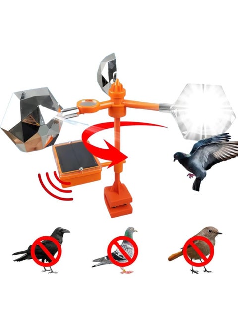 Reflect-a-Bird Deterrent with Solar Voice Scarer, 360° Wind Driven Flash Bird Repellent Rhombic Polygon Reflect Bird Deterrent Bird Spinning Reflectors Anti Bird Defender for Garden Yard