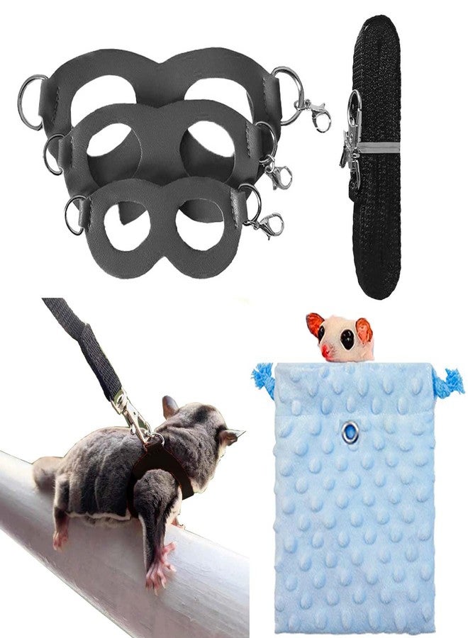 Fejapa 3+1 Sugar Gliders Harness Leash Set with Carrier Carry Carrying Bag Pounch Training Walking Gear Traction Rope Strap Small Animal Leash for Hamster Lizards Dragon Squirrels Rats - Image 1