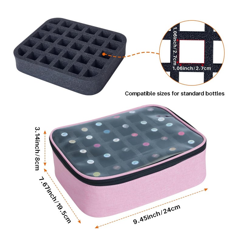 UOZL Small Clear Nail Polish Organizer Holds 30 bottles(15ml-0.5fl.oz) Nail Polish Case Multifunctional Nail Polish Bag organizer, Cosmetic Travel Makeup Cases for Women Pink - Image 2