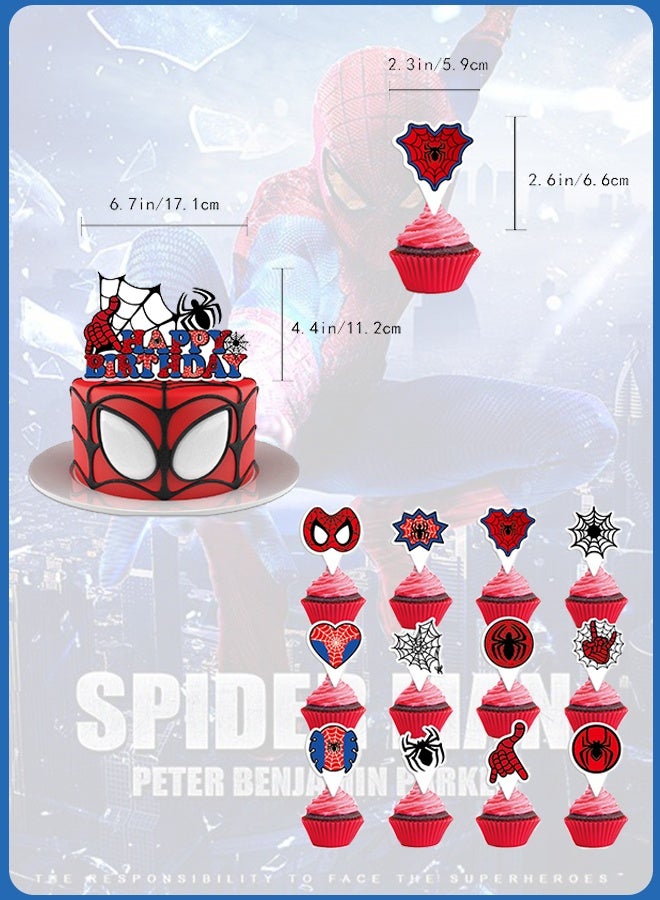 Polish'D Spidey Birthday Decorations, Party Supplies Set Include Banner, Balloons, Hanging Swirls, Cake Cupcake Toppers, Tablecloth for Boys Girls Spidey Theme Party - Image 4