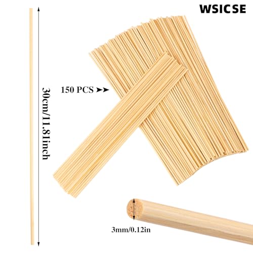WSICSE 150 Pcs Wooden Dowel Rods - 1/8 x 12 Inch Wooden Sticks for Crafts Unfinished Natural Bamboo Sticks for Flower Bouquet and DIYers - Image 2