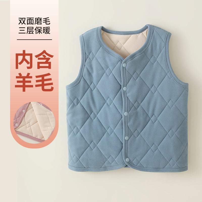 Kids Winter Fleece Vest Warm Cotton-Padded Sleeveless Jacket T0217 haze blue